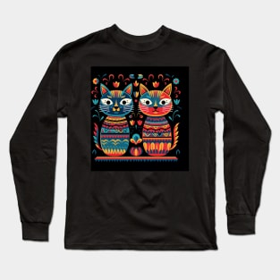 Mexican Alebrijes,Huichol Art,Papel Picado - cat Long Sleeve T-Shirt